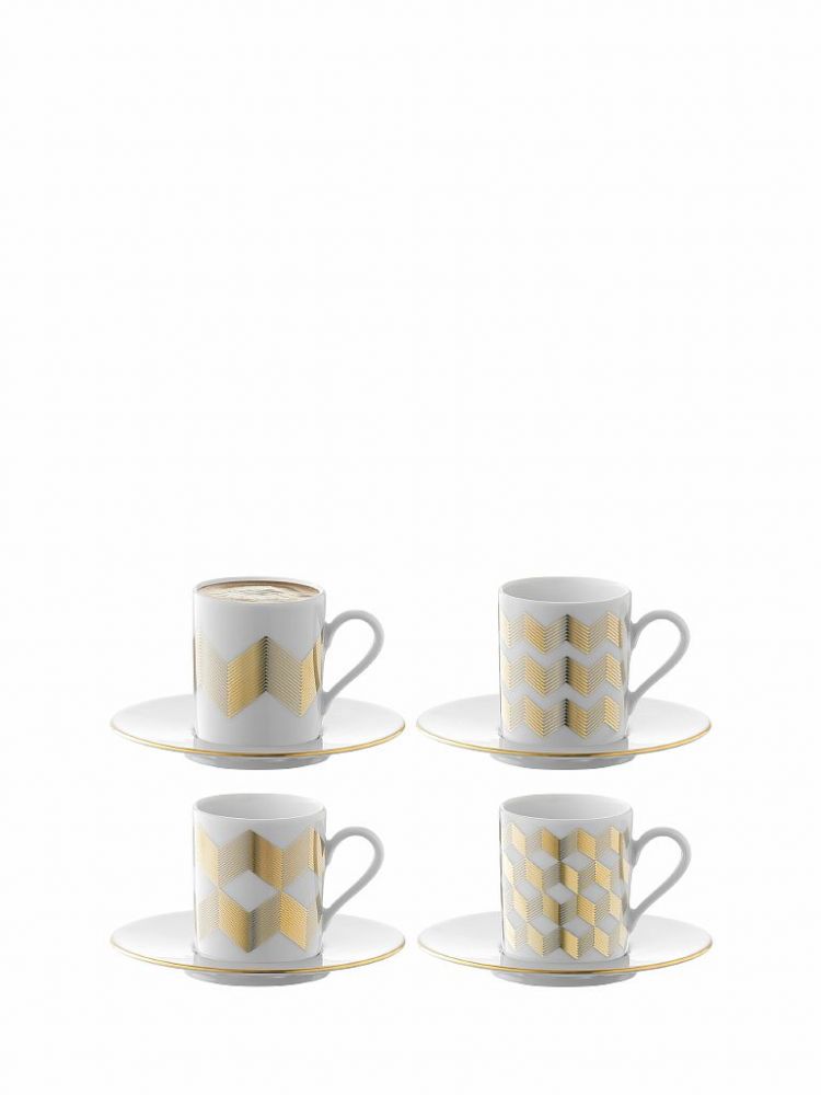 Набор чашек с блюдцами Signature, Chevron, 100 мл, золото, 4 шт., LSA International, арт.:P055-01-146